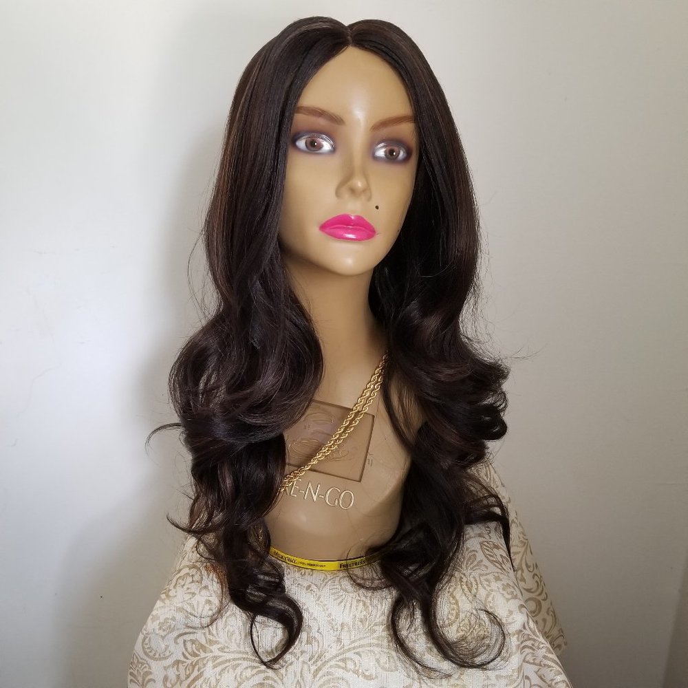 20 Inches Long Brown Gold Human Blend Wig